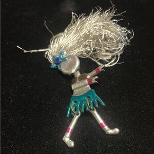 Silver and Teal Doll pin